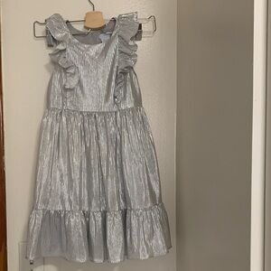 Tahari Shimmering Silver Kids Dress with Ruffles size 8